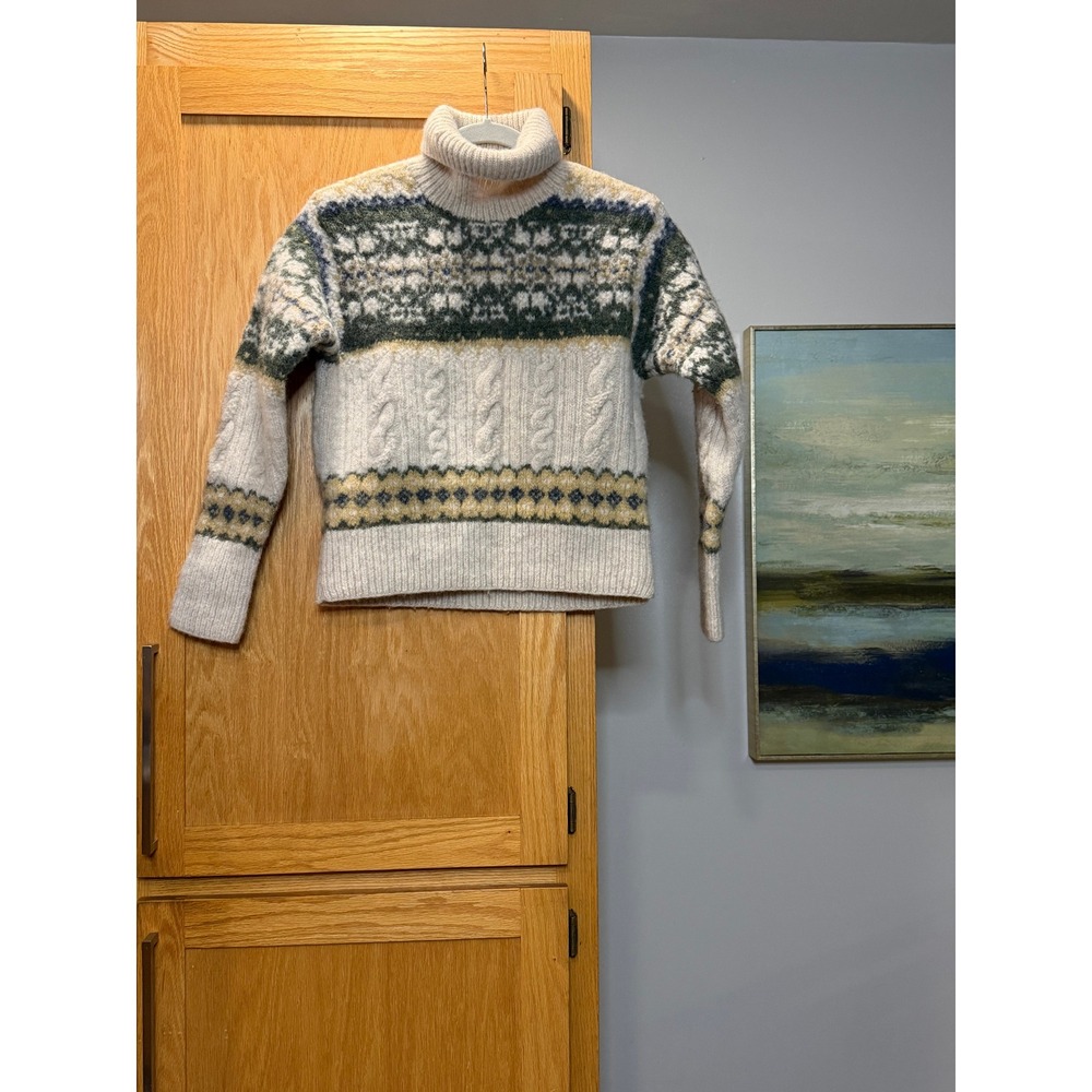 American Eagle Outfitters Womens Shetland Wool Fair Isle Cable Knit Sweater L